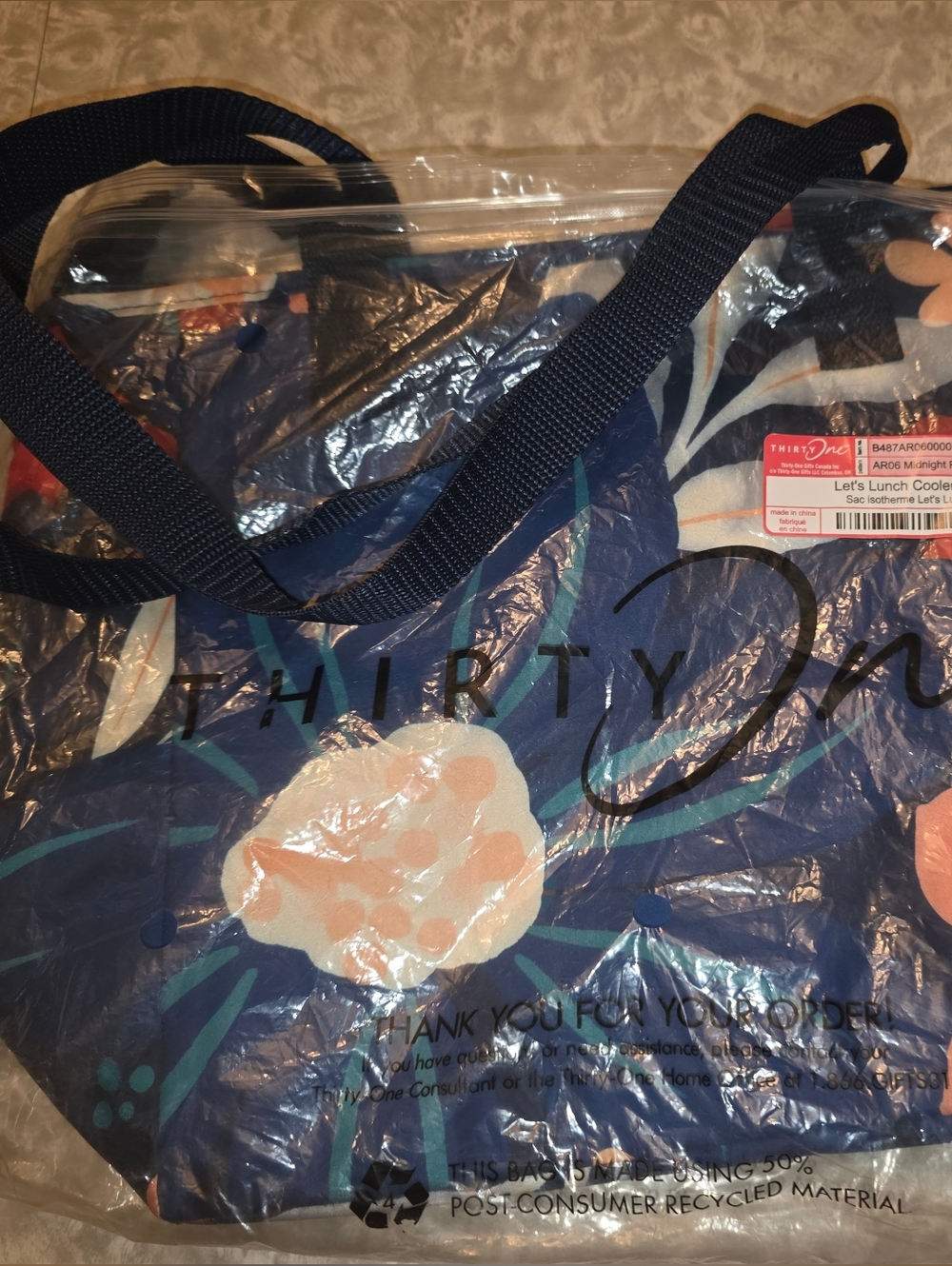 thirty-one  Lets Lunch in midnight floral. Insulated Tote with Sturdy Handles